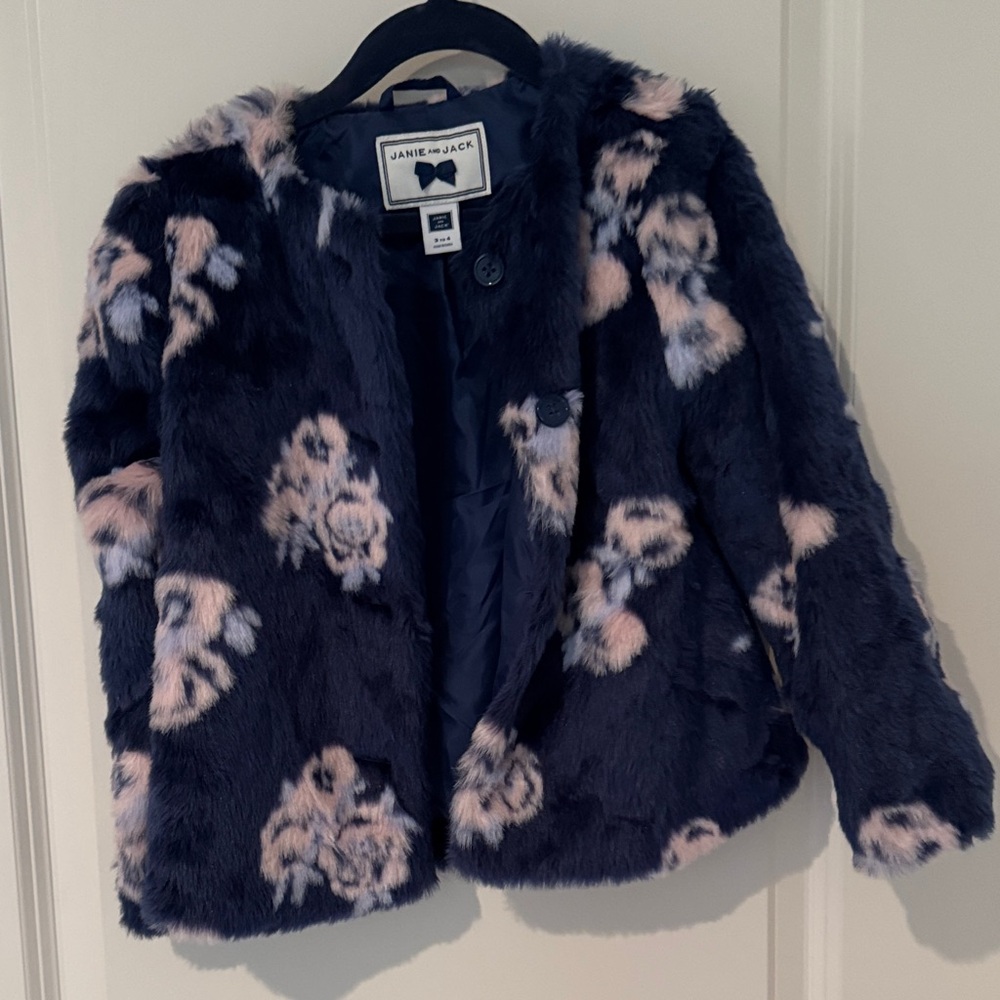 Janie and Jack Navy and Pink Faux Fur Jacket